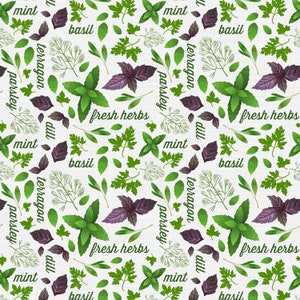 Herb Mix on White Fabric by the Yard / Food Material /Homestead Harvest Collection by Paintbrush Studio Fat Quarters and Yardage