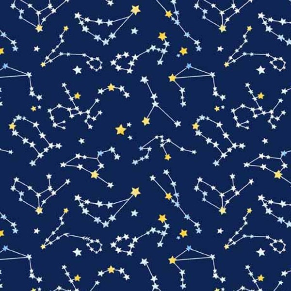 Celestial Constellations Stars on Navy Fabric by QT Fabrics 29633-N Celestial Journey Collection / Space Material Yardage & Fat Quarters