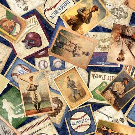 Honkbalstof/honkbalpatchwork van marineblauw, Bases Loaded-collectie, QT-stoffen op maat gesneden, Yardage en Fat Quarters beschikbaar