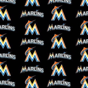 Miami Marlins MLB Fabric / Major League Baseball Fabric by Fabric Traditions / Baseball Fabric Yardage 58&quot; Wide Cotton, Fat Quarters