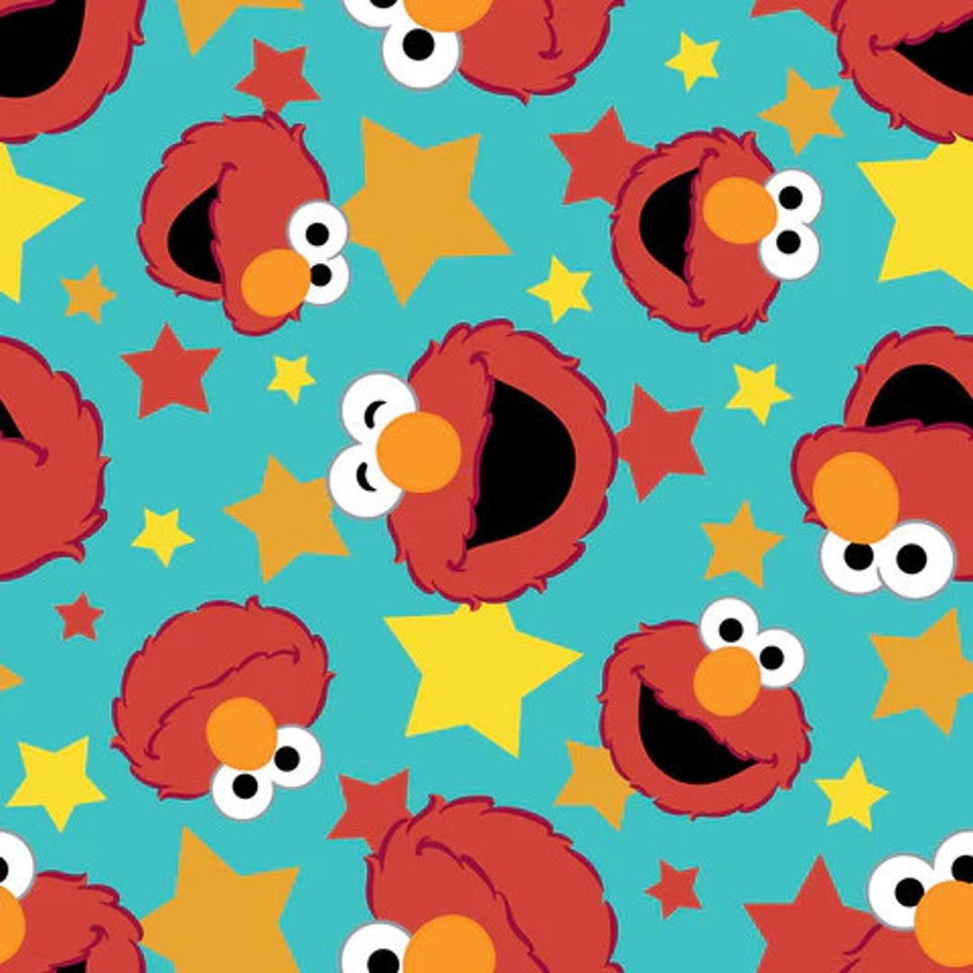 Sesame Street Fabric / Elmo and Stars on Teal Fabric by QT - Etsy