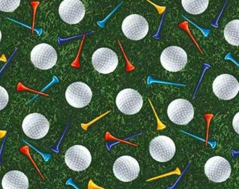 Golf  Fabric / Golf Ball and Tees on Green / Sport  C8030 - Green Timeless Treasures /  Cotton Fat Quarters and Yardage