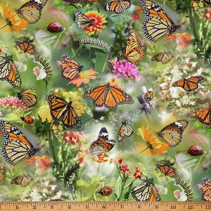 Butterflies on Green Mariposa Masterpiece Fabric by Hoffman California Fabrics floral Yardage, Material, and Fat Quarters Available