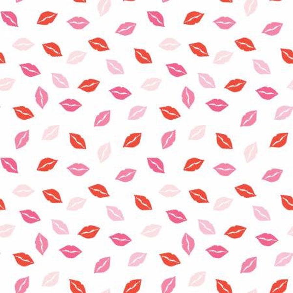 Hearts/lips on White Fabric by the yard / Riley Blake Fabric, Valentines  Yardage & Fat Quarters