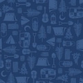 Beneath The Stars Camping Icons Tone on Tone Blue Fabric by Studio-e \/ Camping Fabric \/ Vintage Camper Fabric \/ Yardage Fat Quarters
