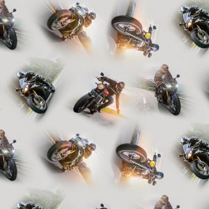 Motorcycle Dream Ride Allover Cotton Fabric / Biker Fabric / Bikes on Black / Elizabeth Studio&#39;s Motorcycle Fat Quarter & Yardage