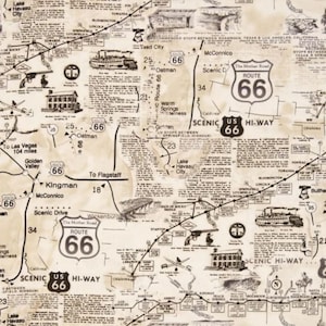 Route 66 Cream Map Fabric / Map Fabric / Timeless Treasures c7529 / America's Highway Fabric / Fat Quarter Fabric and Yardage