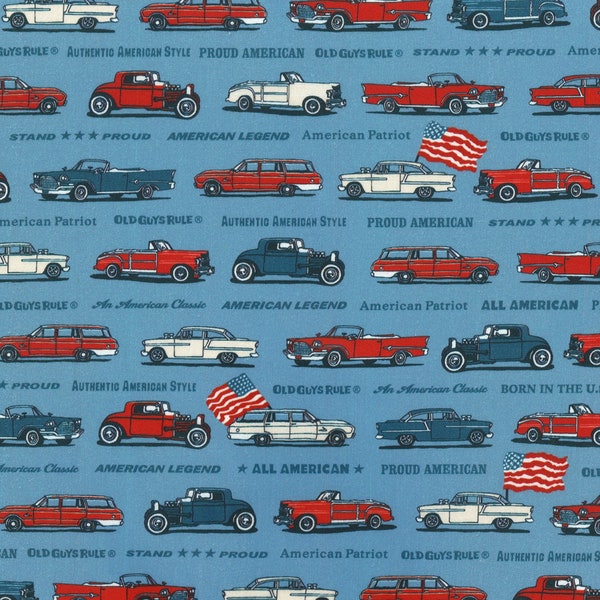 Antique Car Fabric By The Yard / Old Guys Rule Cars Fabric old cars  / Kaufman Fat Quarters and Yardage
