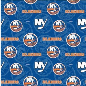 NHL Hockey New York Islanders Fabric / Face Off Cotton Fabric by the yard / Sykel Hockey  Fat Quarters & Yardage