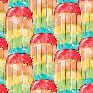 Rainbow Popsicles Fabric, Sweet Summertime by 3 Wishes Fabric Frozen Treats Picnic Fabric by the Yard, Material Fat Quarters