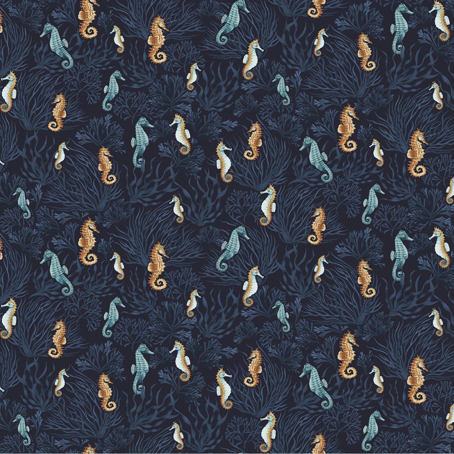 Seahorse Fabric by the Yard / Seahorses on Blue Fabric / Dear Etsy