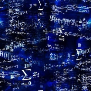 Science Formulas on Navy Fabric, Crack The Code Collection by Hoffman California Fabric Yardage and Fat Quarters, Computer Science Fabric