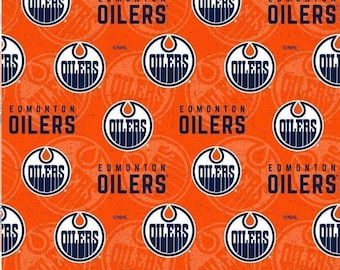 NHL Hockey Edmonton  Oilers Fabric / Face Off Cotton Fabric by the yard / Sykel Hockey Detroit Edmonton  Oilers Fat Quarters & Yardage