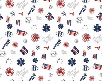 First Responders Tossed White First Responders Fabric by the Yard, Military, Police, Fire, Medical Fabric / QOV