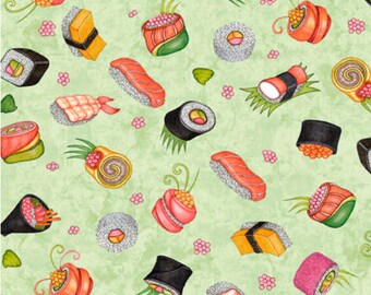 Sushi Fabric / Sushi on Light Green Fabric by the yard / Food Fabric / Order Up Collection by QT Fabrics  Sushi Yardage and Fat Quarters