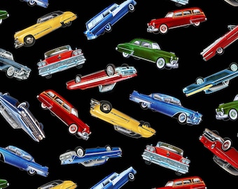 Black Tossed Classic Cars from Timeless Treasures c7983 Fat Quarters and Yardage Available