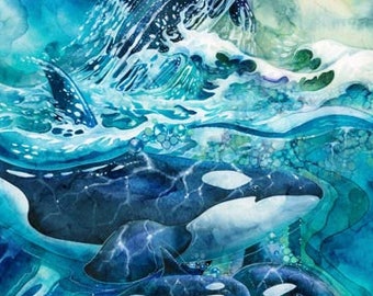 Whale Song 28" Digital Panel by Northcott Fabric Panel Quilt Panel / 43x28 inch Digital Fabric Panel / Quilting Fabric Panels