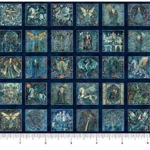 Mittelalter Aufnäher 36 "Kleine Block Panel Zauberer und Krieger Folklore Stoffkollektion von QT Fabric by the Panel / 36" Quilting Panel