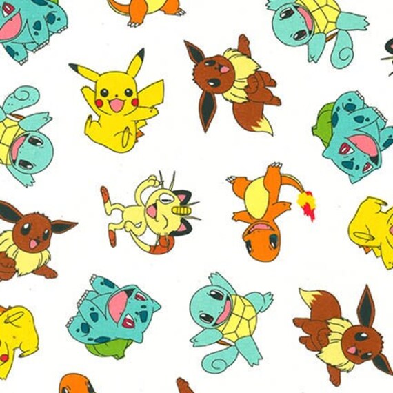 Pokemon Characters Fabric Pikachu on White Kaufman fabric ...