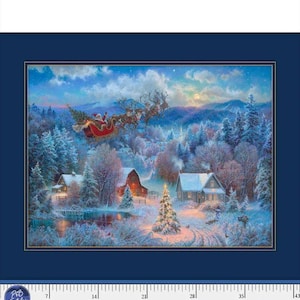 Santa&#39;s Sleigh Flying The Night Before Christmas Fabric Panel / Christmas Wishes Holiday Fabric Panels / Naughty and Nice