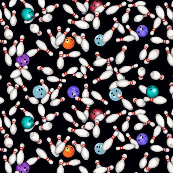 Bowling Fabric by the yard / Bowling Pins & Balls / Etsy