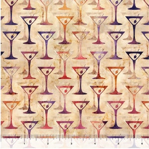 Martinis on Ecru Fabric Happy Hour Fabric, Cocktail Hour Collection by QT Fabrics / Yardage & Fat Quarters Available