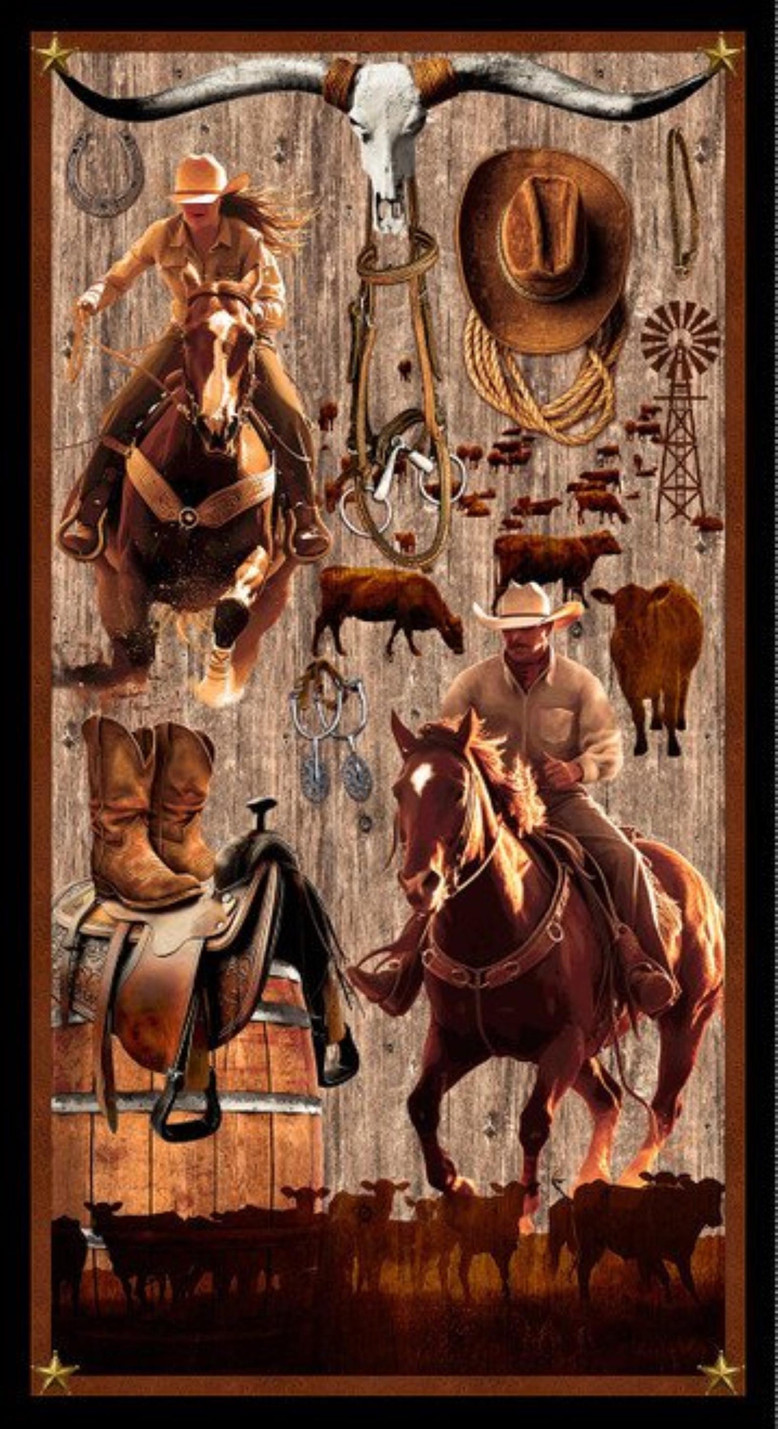 Panel Cowboy Horse Fabric Panel / Cowboy Cowgirl 24
