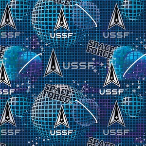 Space Force Fabric, Stylized Globes, Out in Space by Sykel / Outer Space Planetary Missions Fabric by the yard, Yardage and Fat Quarters