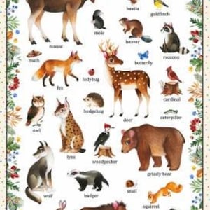 Pannello in tessuto da 24&quot; con animali della foresta che vivono nei boschi di Elizabeth&#39;s Studio