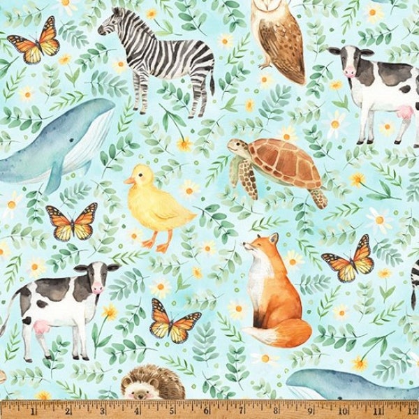 Nursery Fabric, Animals on Sky Fabric by the Yard Love and Learning by Hoffman California Fabrics, Nursery Yardage & Fat Quarters Available