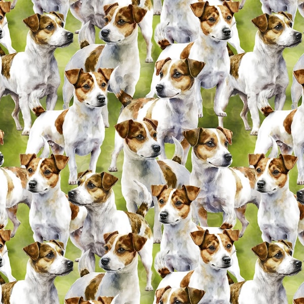 Tissu intégral pour chien Jack Russell / Tissu intégral Jack Russel Terrier par David Textiles tissu pour chien / Fat Quarter et métrage