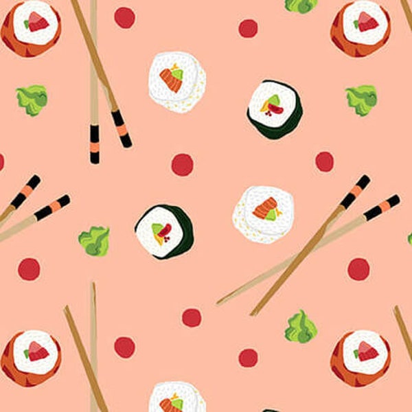 Sushi Fabric by the yard / Food Fabric / Sushi with Chopsticks Fabric by Blank Quilting - Sushi / Yardage and Fat Quarters