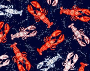 Lobsters on Black by QT Fabrics / Food Fabric by the yard, fat quarters & yardage available