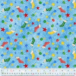 Tkanina świąteczna, Chilly Friends lamówki na tkaninie Sky Blue firmy Windham Fabrics Dostępne jardy świąteczne i ćwiartki