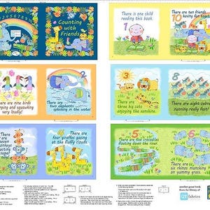 Counting with Friends Jungle Friends Book Fabric Panel Nursery Softbook, Soft Cloth Books Panel