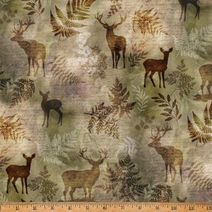Tissu Hoffman Fabrics avec des silhouettes de cerfs / faon des forêts, en empreintes de pattes d&#39;animaux et tissu de chasse par mètre, Fat Quarters