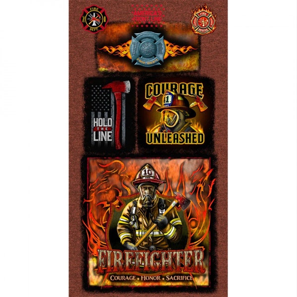 Firemen Quilt Fabric Panel / First Responders Military, Police & Fire Department Collection / Sykel Quilting Panels Fireman Fabric Panel
