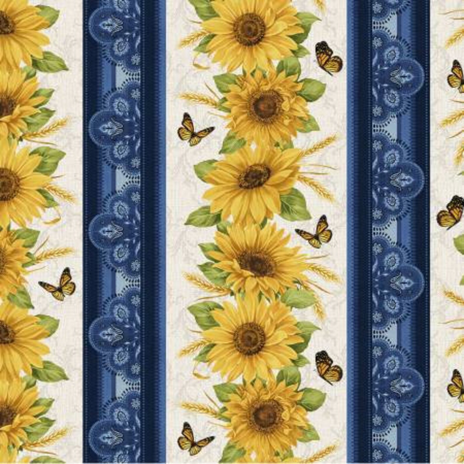Sunflower Stripe Fabric by the Yard / Accent on Sunflowers by Etsy