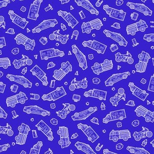 Blue Rescue Vehicle Glows In The Dark Fabric / First Responder Fabric, Save the Day by Kanvas Studio