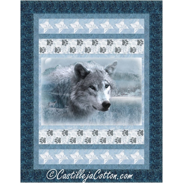 Wolf and Snowflakes Quilt Kit / Winter Wolf Fabric for Quilt Top and Binding, Quilt 56"x72""