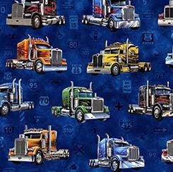 Big Rigs Trucks on BlueFabric, Heavy Metal Fabric, Muscle Cars Dan Morris QT FAbrics / America's Highway Material / Fat Quarters, Yardage