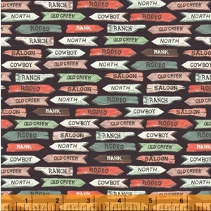 Letreros y palabras de vaquero, tela de paisaje desértico con vaquero del desierto / Tela del oeste en yardas de Windham Fabrics, Fat Quarters disponibles