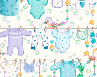 Tessuto per la cameretta dei bambini, stendibiancheria per neonati su tessuto color crema tagliato su misura, Little Ones di QT, metraggio per la cameretta dei bambini e quarti di grasso disponibili