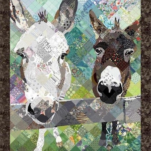 Donkey Fabric Panel, Happy Donkeys at Fence Post Fabric Panel Quilt Panel / 36" Panel, Patchwork Donkey Panel / Quilting Fabric Panels