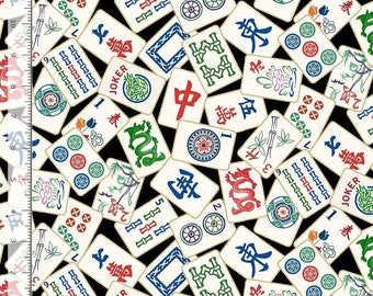 Mahjongtegels op zwarte stof op maat gesneden / leuk door Timeless Treasures CD2741 - Mahjong Yardage