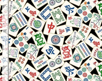 Mahjong Tiles auf schwarzem Stoff Meterware / Fun by Timeless Treasures CD2741 - Mahjong Yardage