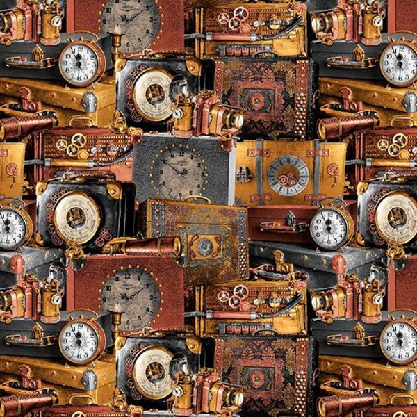 Steampunk Fabric, Luggage Fabric / Time Travel Collection by Blank Quilting Fabric Material Yardage and Fat Quarters Available