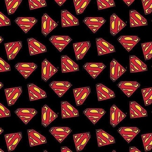 Superman Logo on Black Fabric by the Yard / 23400704-05 Camelot Superman Fabric Yardage, Fat Quarters image 1