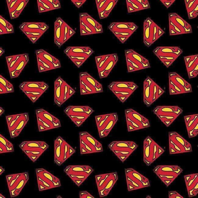 Superman Logo on Black Fabric by the Yard / 23400704-05 Camelot Superman Fabric Yardage, Fat Quarters image 1