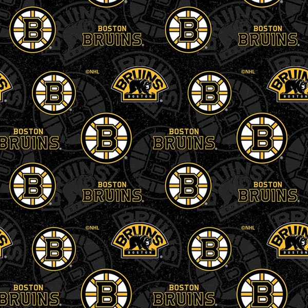 NHL Hockey Boston Bruins Tone on Tone Cotton Fabric / Face Off Cotton Fabric by the yard / Sykel Hockey Boston Bruins Fat Quarters & Yardage